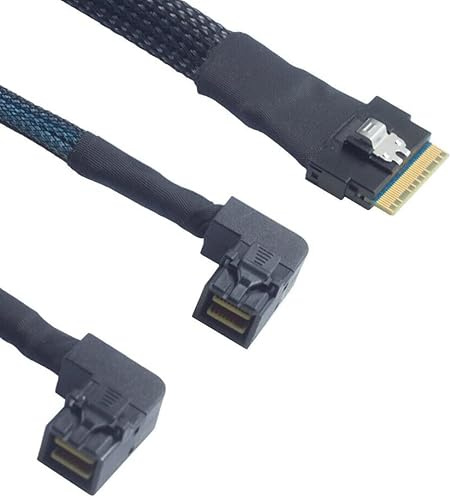 Allowish Mini SAS Slim SFF-8654 8i 4.0 till 2 portar SAS SFF-8643 höger böjning anslutningskabel (0,8 m, svart)
