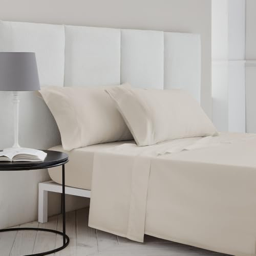 COTTON ARTean Lorea Parure de lit 4 pièces en satin de coton égyptien 400 fils Beige 160 x 190/200 cm