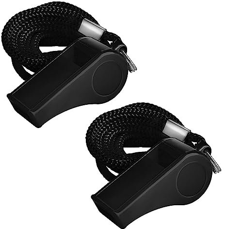 SHUBEIEUMI Pfeife, 2 Stück Sport Pfeifen, Plastik Pfeifen mit Lanyard, lauter knackiger Klang für Schulsport, Fußball,Studenten, Kinder-Schwarz