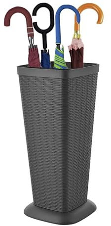VIRSUS Portaombrelli alto in Plastica effetto Rattan 183W, misura 26x26x51,5 cm, cesta rettangolare con struttura intrecciata resistente per ombrelli, per interni ed esterni (Grigio)