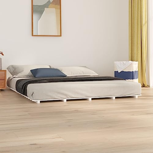 THOYTOUI Letto tipo Montessori,Struttura letto ad altezza 5 cm per bambini e anziani,Giroletto Bianco 160 x 200 cm in Legno Massello di Pino Utilizzabile per Camera degli ospiti Appartamenti Albergo