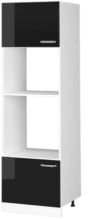 Vicco Armoire Micro-Ondes R-Line, Noir Haute Brillance, 60cm | 2 Portes · ✓ Niche pour four · ✓ Niche pour micro-ondes · Pieds réglables en hauteur · Librement combinable