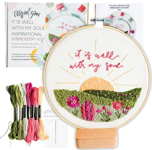 Elly & Grace kristet broderikit med broderiring, enkel broderisats för nybörjare och vuxna, komplett broderi ringkit med nålar och tråd ingår (det är bra)
