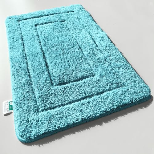 KARAT Badteppich Atlantis - extra flauschig & schnelltrocknend - Badezimmerteppich mit rutschsicherer Rückseite - Badematte Duschvorleger (Türkis, 60 x 100 cm)