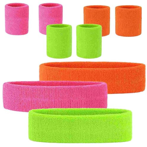 3 Set Bandeau Fluo Annee 80 Bandeau Et Bracelets Fluo Bandeau Fluo Sport Bandeau Orange Fluo Années 80 Bandeau Sport Fluo Année 80 Guetres Femme Fluo(Rose+Fruit Vert+Orange)