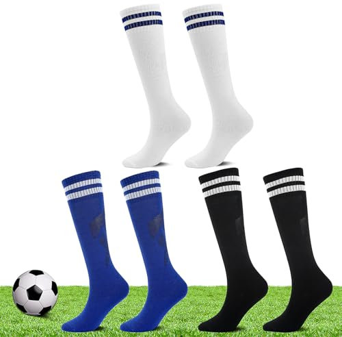Elegance-go Fussball Socken Kinder,3 Paare Sportsocken Trainingssocken Elastische Lange Fußballsocken Atmungsaktiv Tennissocken für Fußballtraining,Laufen,Sport Alter 5-12