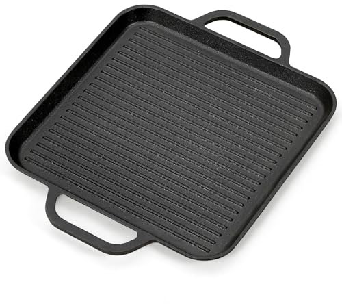 Warmiehomy Cast Iron Griddle Pan,35x28cm Pre-Seasoned Non-Stick Cast Iron Skillet Grill Pan with Double Handles for Gas Induction Electric Hobs and Oven Safe,Rectangular