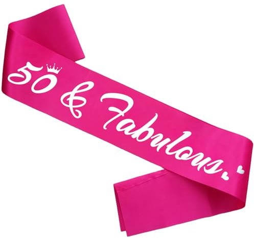 HUBEISIYU 50 Fabulous Birthday Sash, 50th Bday Sash for Women Funny 50th Birthday Party Decorations Suppiles Gift Ideas, Hot Pink+ Silver(50 Fabulous)