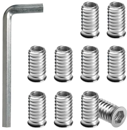 BOUMVID Tuercas Roscadas Hexagonales Insertos de Madera M6 x 25mm, 10 Piezas Tuercas de Insertar Roscados Hexagonal Remaches, Tuerca de Inserción Cabeza Plana para Muebles de Madera
