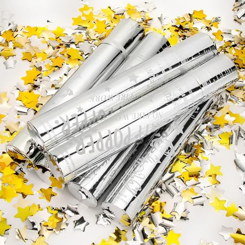 MILIFOX 6 Cannone Spara Coriandoli Stella - 30cm Tubo Spara Coriandoli Oro,Decorazioni Gioia,Sparacoriandoli Colorati per Feste,Laurea,Matrimoni,All'Interno e All'Esterno (Stelle D'oro e D'argento)