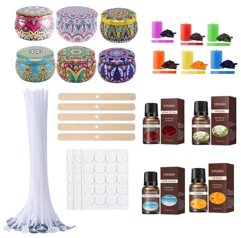 Scentoria Kerzen Selber Machen Set, Kerzen Selber Machen, Kerzenwachs zum Gießen, 50 Kerzendochte, 6 Kerzendosen, 6 Kerzenfarbe, 50 Kerzen Aufkleber, 5 Dochthalter, Candle Making Kit C