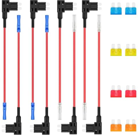 16 Pezzi Fusibile Auto e Adattatore Set, Rubacorrente Fusibili a Lama, Add a Circuito Fuses Tap Adapter, Portafusibile a Doppio Slot, Fusibili Piggy Back per Camion Moto Barche