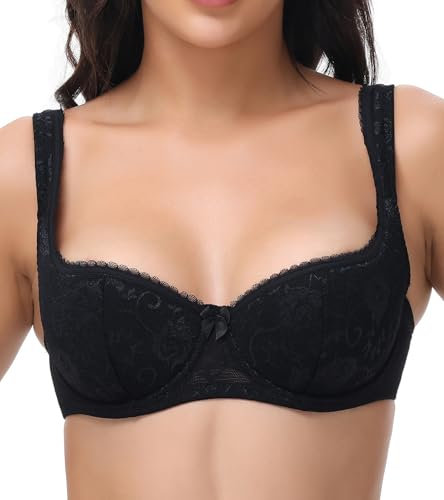 Oscrenia Balconette Bra for Women Underwire Push Up Half Cup Demi Balcony Plunge Bras(34B,Black)