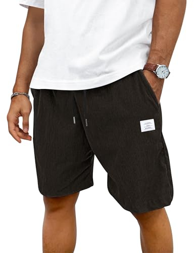 TARAINYA Velours Côtelé Short Homme Coton Stretch Cordon de Serrage été Casual Chino Corduroy Shorts Court Homme avec Poches Brun foncé L