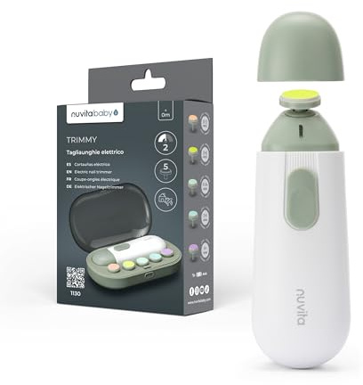 Nuvita 1130 Trimmy Coupe-ongles Électrique pour Bébés et Enfants – Kit de Lime à Ongles - avec Deux Vitesses, Comprend 5 Têtes de Limage et Étui de Voyage