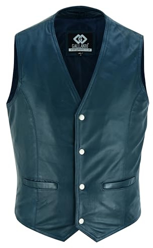 Gallanto Mens Soft Black Leather Waistcoat, Party Fashion Designer Vest Stylish Real Soft Sheepskin Leather Waistcoats Snap Button