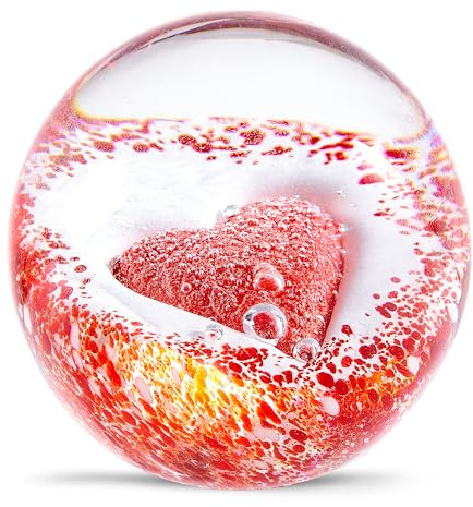 Hand Blown Glass Red Heart Paperweight Ball for Birthday Gift,Home Decor Collectible,Office Decor Lovers.