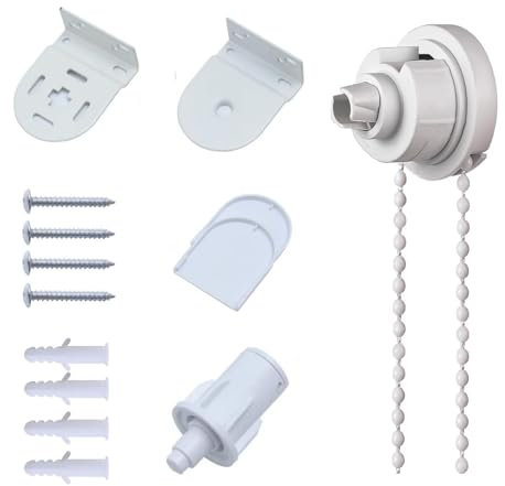 NICOLA Roller Blind Brackets, 32mm Roller Blind Fittings Kit, Universal Roller Blinds Spares, with Beaded Chain & Screws, for Fixing Curtain Blinds Shades Windows, Curtain Repair (White)