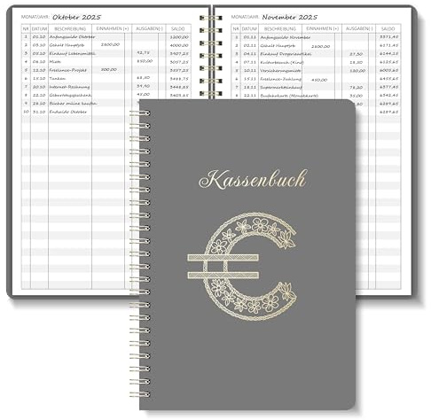 BIROYAL Kassenbuch A5-120 Seiten Haushaltsbuch, Budget Planner & Kassenbücher - Einnahmen Ausgaben Buch - Haushaltsbuch zum Eintragen - Kassenbuch Kleinunternehmer - Ausgaben Tracker Finanzplaner