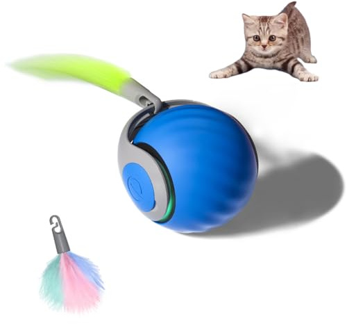 XUNNIU - Pelota interactiva para Gatos y Perros, Juguete para Gatos con Cola esponjosa, Bola de Perro Inteligente rodante 360°, Speedy Tail,Smartball Cat (Azul-1pcs)