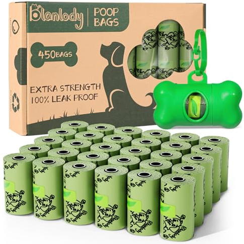 Blanlody Sacchetti Cane Cacca Biodegradabili， 450 Pezzi Bustine Cacca Cani Profumati Sacchettini Cane Cacca A Prova Di Perdite Portasacchetti Sacchetti Igienici per Cani Dog Poop Bags 30 X 22 Cm