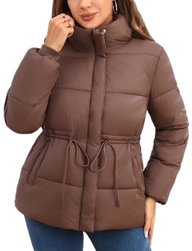 Maeau - Manteau Court à Capuche Femme Zippé et Bouton-pression Ajustable Taille Cordon Vest Hiver M-3XL