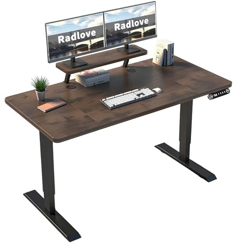 Radlove Scrivania in piedi regolabile elettricamente in altezza, supporto per monitor a LED, 160 x 76 cm, regolabile in altezza, per casa ufficio e ufficio, marrone