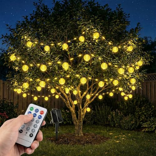 BG9D Guirlandes lumineuses solaires d'extérieur,6M 40 LED guirlandes solaires ananas avec 10 lampes,8 modes avec télécommande, étanche IP67,pour extérieur,patio,balcon,mariage,fête,jardin,blanc chaud