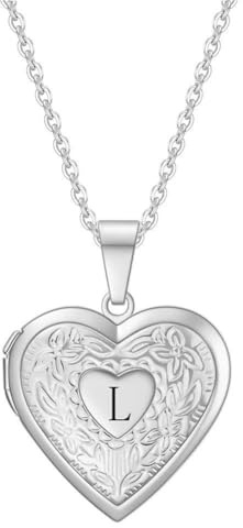 HIJONES Dam herr rostfritt stål kärlek hjärta medaljong halsband öppen vänteläge foto initial graverad hänge födelsedagspresent
