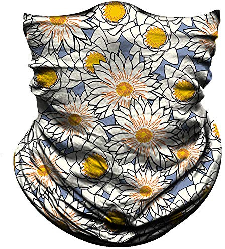 Obacle Bandana Face Mask Half Face Mask Dust Wind Sun Protection Durable Thin Neck Gaiter Seamless Tube Face Cover Mask for Men Women Motorcycle Fishing Bike Riding (Flower White Yellow Blue)