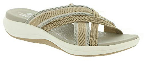 Clarks womens Mira Isle Slide Sandal, Sand Combi Textile, 9.5 Wide US