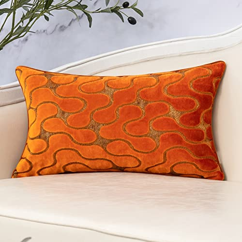 Yangest bränd orange sammet våg ländrygg prydnadskudde överdrag vågig linje lyx kuddfodral modern dragkedja rektangulär örngott för soffa sovrum vardagsrum hem dekorativ, 30 x 50 cm