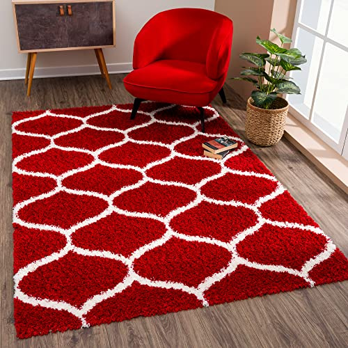 SANAT Madrid Shaggy Teppich - Hochflor Teppiche für Wohnzimmer, Schlafzimmer, Küche - Rot, Größe: 200X290 cm