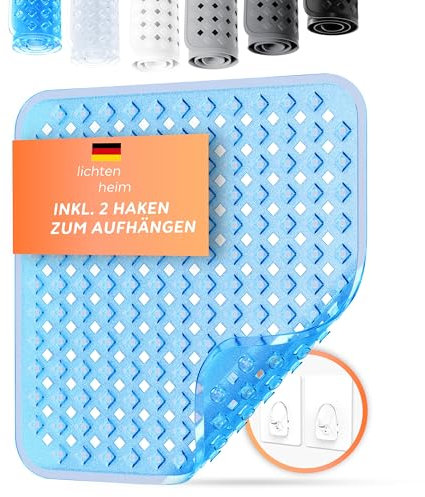 LICHTENHEIM Tappetino da doccia antiscivolo, 53 x 53 cm, con 2 ganci, design a rombi, tappetino antiscivolo, vasca da bagno, senza BPA, resistente alla muffa e lavabile (blu trasparente)