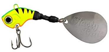 Jig Spinner 16g/ Raubfischköder/extra großes, poliertes Spinnerblatt/aktive Modelle/Mustad Karbonstahl Haken/Länge 7,5cm für Barsch, Hecht, Rapfen, Zander und Wels (Firetiger)