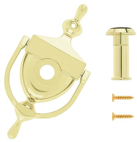 HOJLKLD Door Knocker and Viewer, 6 Inch Height Knocker, 180-Degree View Angle Peephole, 9/16 inch Bore, for 1-3/8 to 1-7/8 Thickness Door (6 inch, Gold)