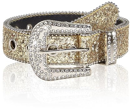 JK Home Sparkly Rhinestone Western Cowgirl Goth Rock PU Belt, Bling Diamond | Cowboy Leather Punk Belt for Women Men, Shiny Glitter Sequin Waistband Strap for Jeans Pants Dresses Club Party Outfit