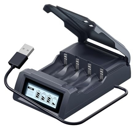 Mspalocell Cargador de pilas AAA para pilas universales de litio 1,5V / NI-MH 1,2V AA y AAA, carga independiente, cargador de pilas de carga rápida USB C