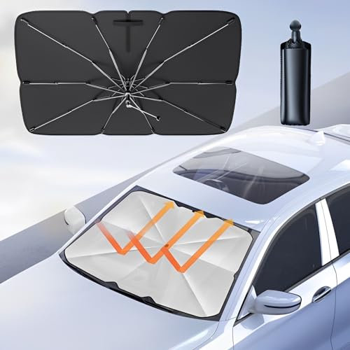 TFSZE Parasol Plegable de Coche, Paraguas para Parabrisas Delantero, Sombrilla con Protección UV,bloquea el 99,9% de los Rayos UV, para Coche, Todoterreno y camión(Asa de Silicona)