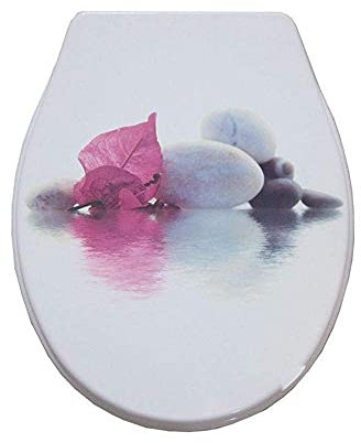 Toilettensitz, Standardschloss, PP-Toilettendeckel, Toilettensitz, einfach zu montierender Farbiger Toilettensitz für Badezimmer, Blume und Stein