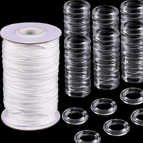 TopHomer 100 st genomskinliga romerska persiennringar och 50 m x 1,8 mm persiennsnöre set