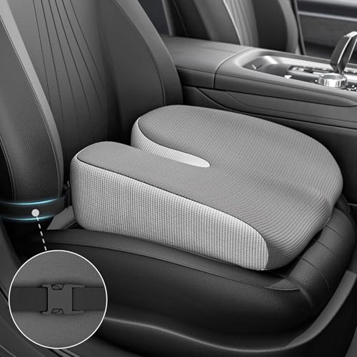 UVCMDUI Wedge Seat Cushion for Car Truck Driver to Raise Height 4in, Portable Memory Foam Car Seat Cushions for Short People Driving, Adult Booster Seat for Car with Strap,Gray