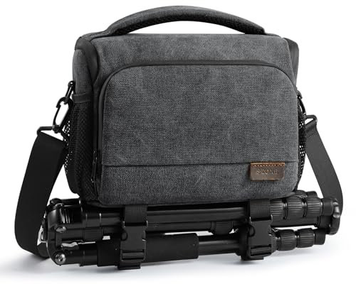 S-ZONE Water Resistant Canvas Camera Sling Bag Photography Crossbody Strap for DSLR with Tripod Holder Trolley Sleeve