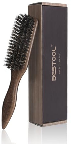 BESTOOL Haarbürste, Wildschweinborsten Bürste für Damen Herren Kinder zum Entwirren & Stylen, Sleekzöpfe Bürste mit Wildschweinborsten für dünnes, feines Haare, Bart und Schnurrbartbürste