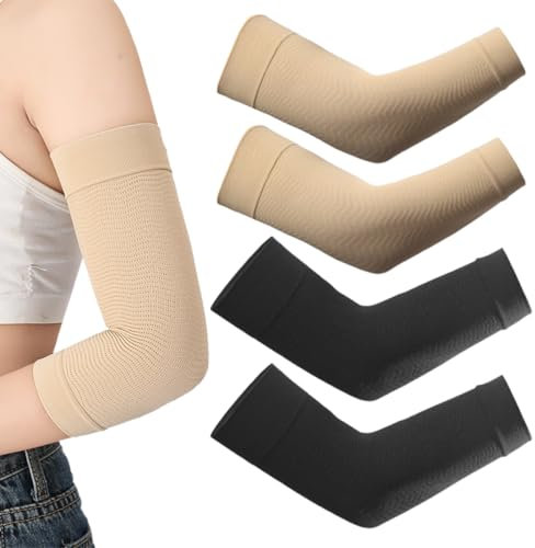 UEIOAVL Cabestrillos y soporte de brazos, 2 pares de mangas de compresión para brazos calentadores de brazos para linfedema mangas moldeadoras para brazos mangas de compresión (negro, tono de piel)