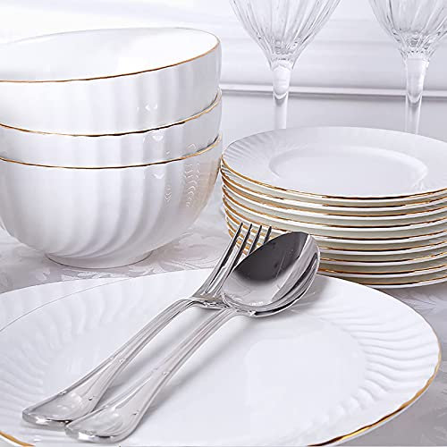 Juego de vajilla de 18 piezas, vajilla de porcelana blanca de porcelana china, juego combinado con platos de postre, platos de sopa, platos de cena y cuencos, servicio para 6 personas, apto para micr