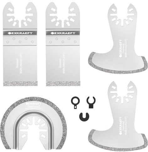 EXKRAEFT 5 PCS Multi Tool Masonry Blade, Diamond Multi Tool Accessory Kit for Grout Removal, Grout Removal Blade for Oscillating Tool, Fit Milwaukee Ryobi Rockwell Fein