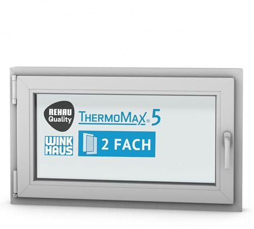 ThermoMax 5 Classic Kunststoff-Fenster, Uw-Wert 1,4, BxH: 100x60cm / 1000x600mm, DIN links (Griff rechts), mit 2-fach Wärme-Isolier-Verglasung, Winkhaus Sicherheitssystem & Rehau Profil