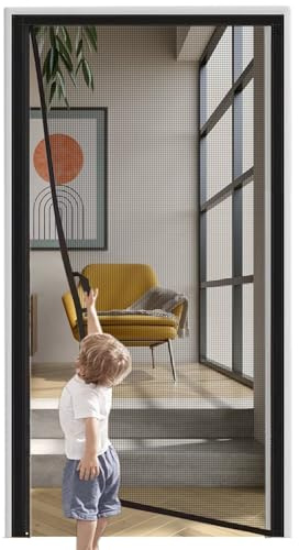 Cortina de puerta con pantalla magnética 175x220cm Negro Cortina antimoscas Cortinas magnéticas Sin perforaciones Fácil de instalar para pasillos Puertas de patio