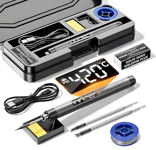 Cordless Soldering Iron Kit, USB Rechargeable Soldering Iron, LCD Digital Adjustable Temperature 260℃ - 420℃, 3 Soldering Tips, Soldering Wire, Electric Soldering Irons Pen for Home Appliance Repair